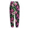 Purple Alstroemeria Pattern Print Fleece Lined Knit Pants