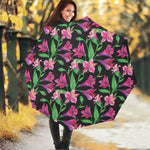 Purple Alstroemeria Pattern Print Foldable Umbrella