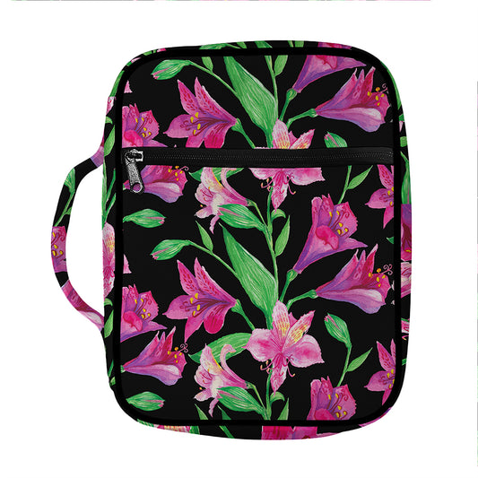 Purple Alstroemeria Pattern Print Front Pocket Bible Bag