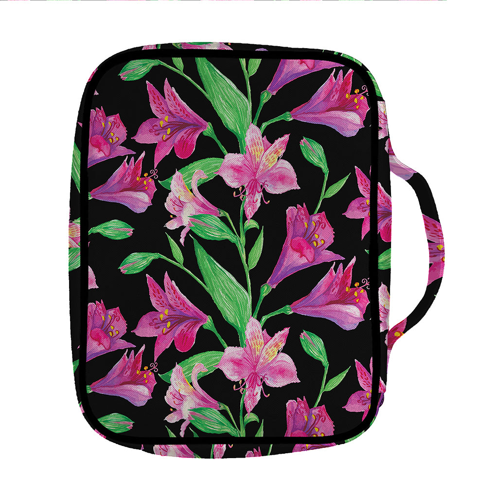 Purple Alstroemeria Pattern Print Front Pocket Bible Bag