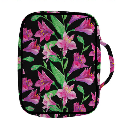 Purple Alstroemeria Pattern Print Front Pocket Bible Bag