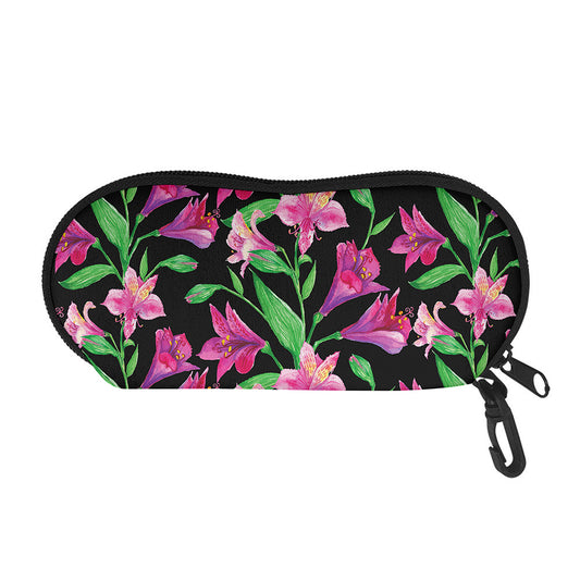 Purple Alstroemeria Pattern Print Glasses Case