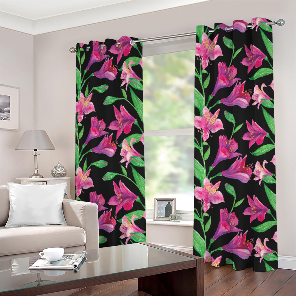 Purple Alstroemeria Pattern Print Grommet Curtains