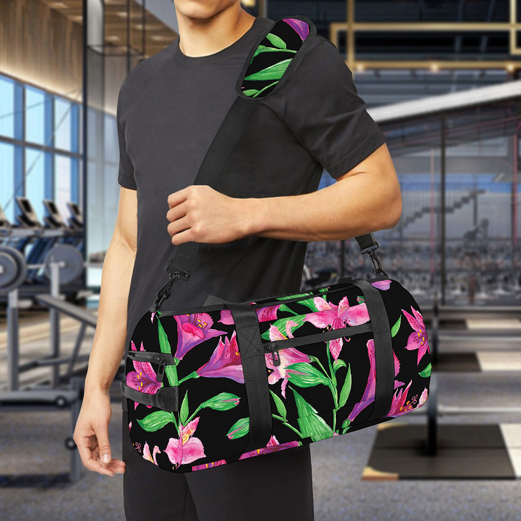 Purple Alstroemeria Pattern Print Gym Bag