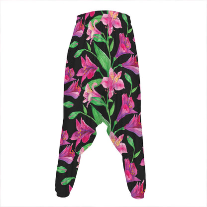 Purple Alstroemeria Pattern Print Hammer Pants