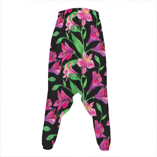 Purple Alstroemeria Pattern Print Hammer Pants