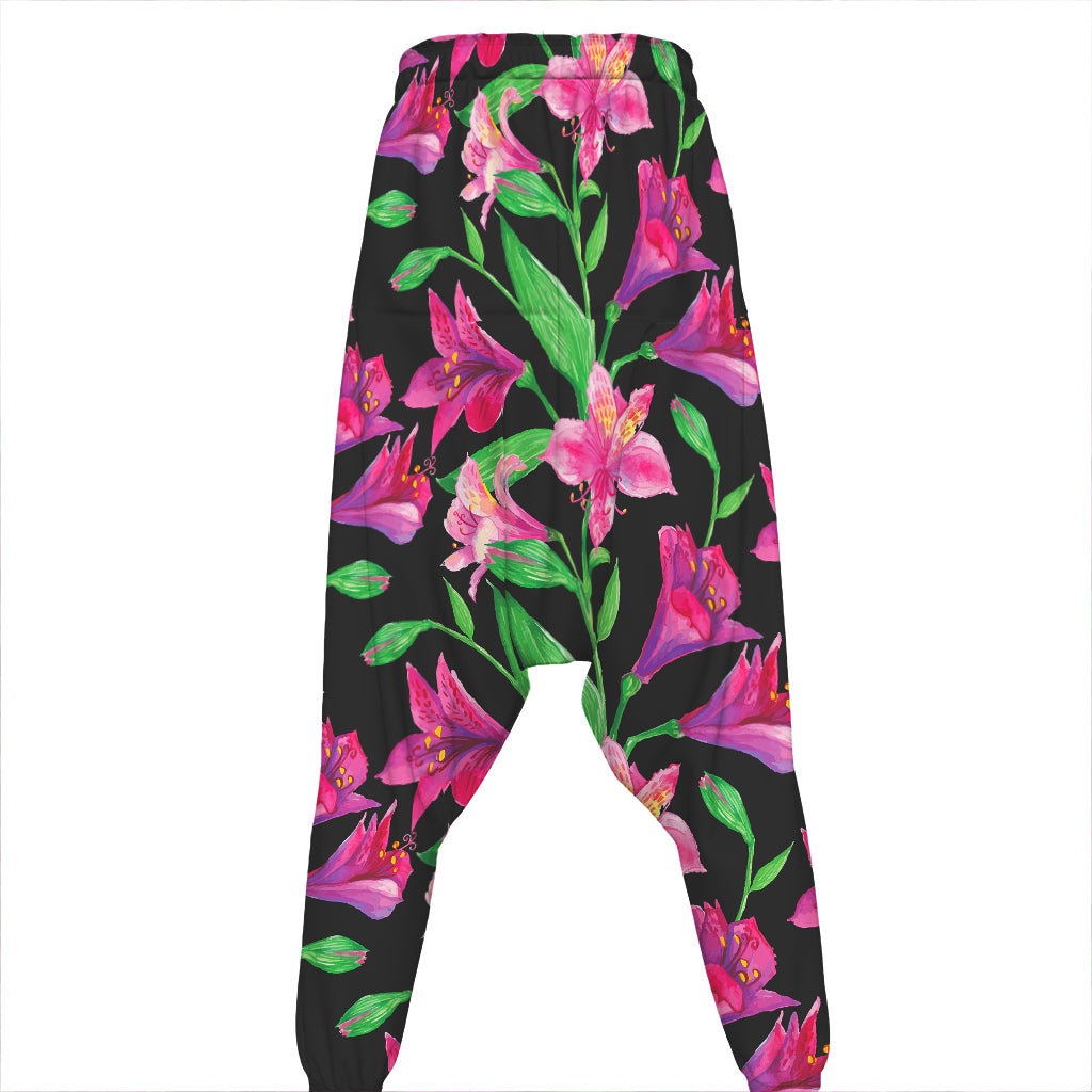 Purple Alstroemeria Pattern Print Hammer Pants