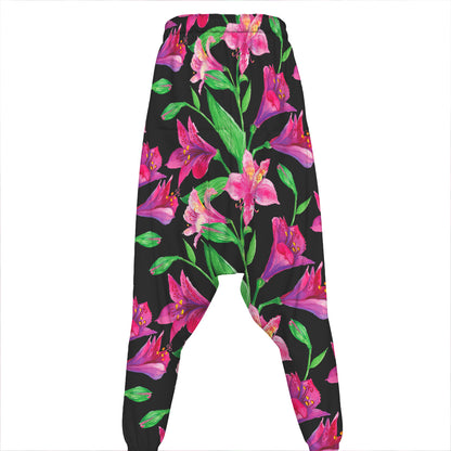 Purple Alstroemeria Pattern Print Hammer Pants