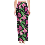 Purple Alstroemeria Pattern Print High Slit Maxi Skirt