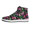 Purple Alstroemeria Pattern Print High Top Leather Sneakers