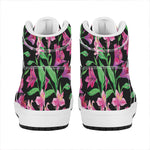 Purple Alstroemeria Pattern Print High Top Leather Sneakers