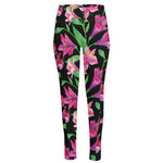 Purple Alstroemeria Pattern Print High-Waisted Pocket Leggings