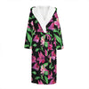 Purple Alstroemeria Pattern Print Hooded Bathrobe