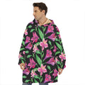 Purple Alstroemeria Pattern Print Hoodie Blanket