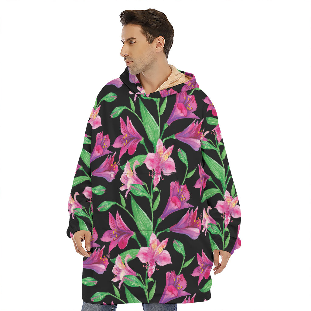 Purple Alstroemeria Pattern Print Hoodie Blanket