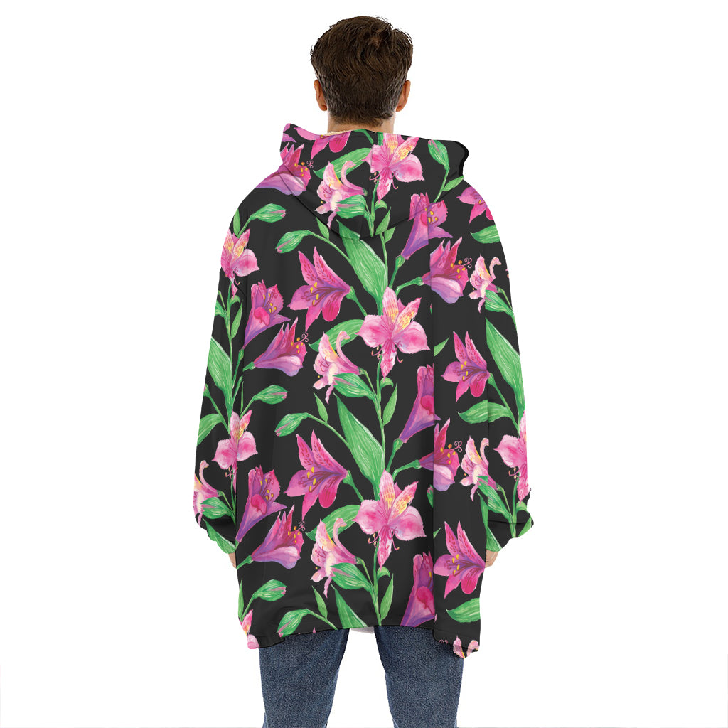 Purple Alstroemeria Pattern Print Hoodie Blanket
