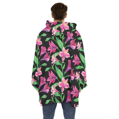 Purple Alstroemeria Pattern Print Hoodie Blanket
