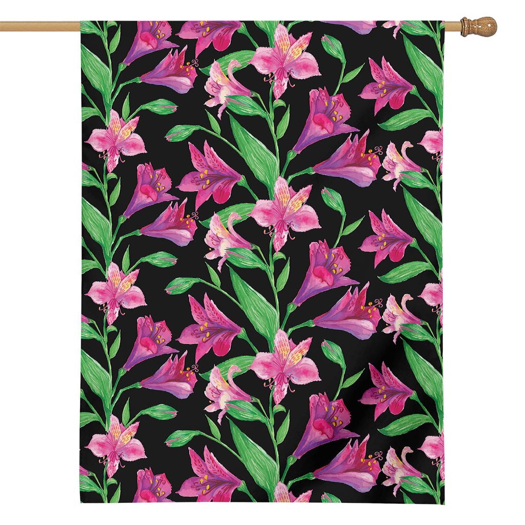 Purple Alstroemeria Pattern Print House Flag