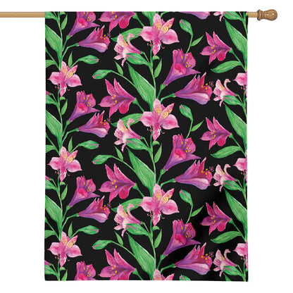 Purple Alstroemeria Pattern Print House Flag