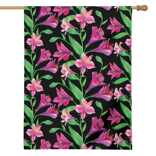 Purple Alstroemeria Pattern Print House Flag