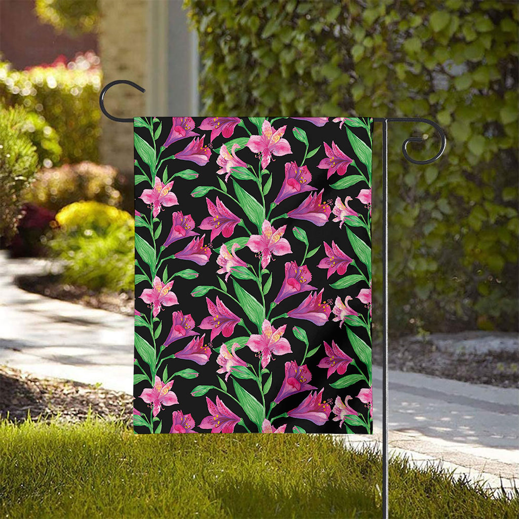 Purple Alstroemeria Pattern Print House Flag