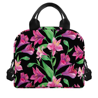 Purple Alstroemeria Pattern Print Insulated Lunch Bag