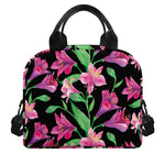 Purple Alstroemeria Pattern Print Insulated Lunch Bag