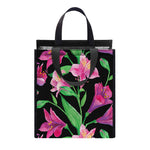 Purple Alstroemeria Pattern Print Insulated Lunch Tote