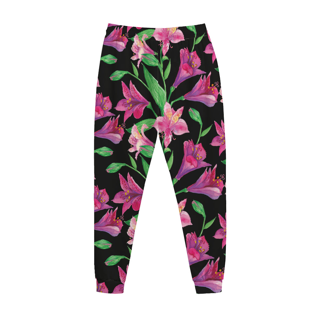 Purple Alstroemeria Pattern Print Jogger Pants