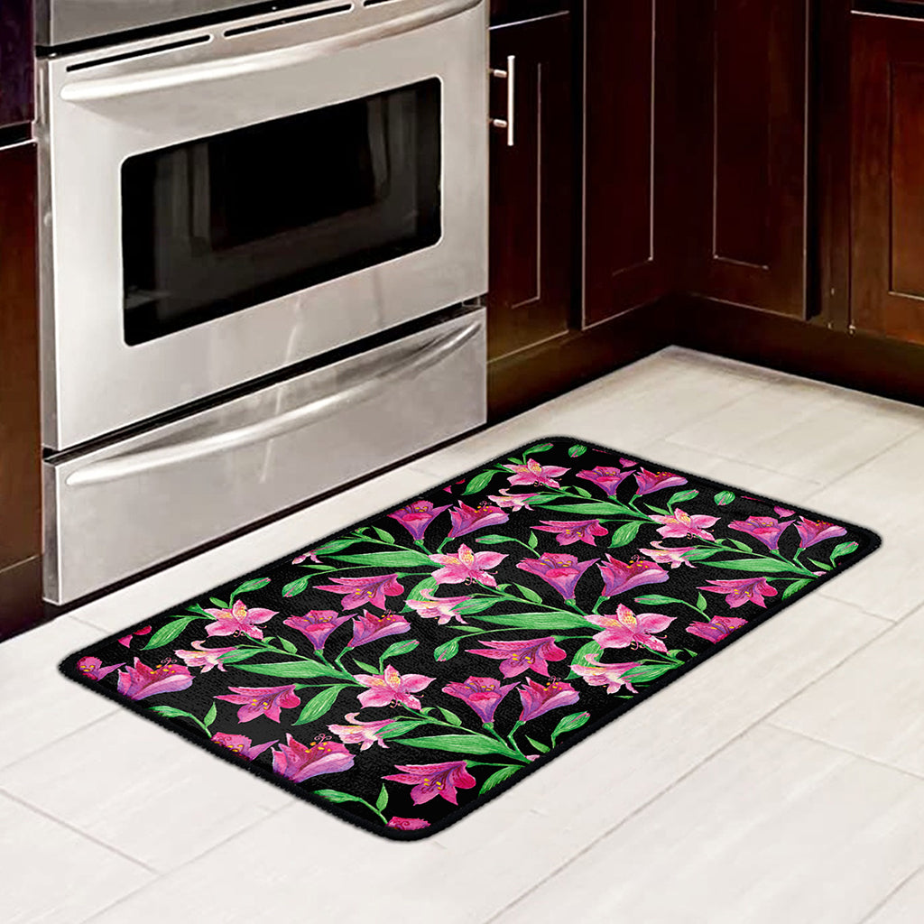 Purple Alstroemeria Pattern Print Kitchen Mat