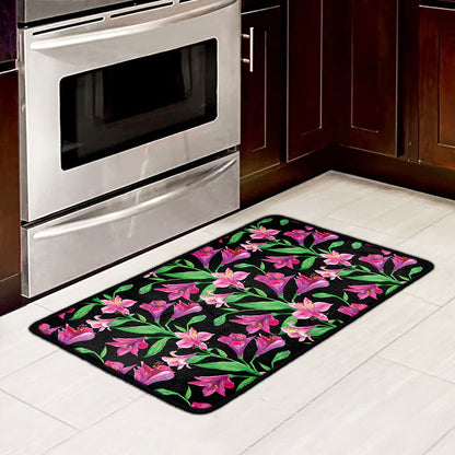 Purple Alstroemeria Pattern Print Kitchen Mat