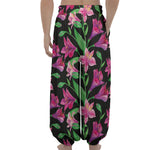 Purple Alstroemeria Pattern Print Lantern Pants