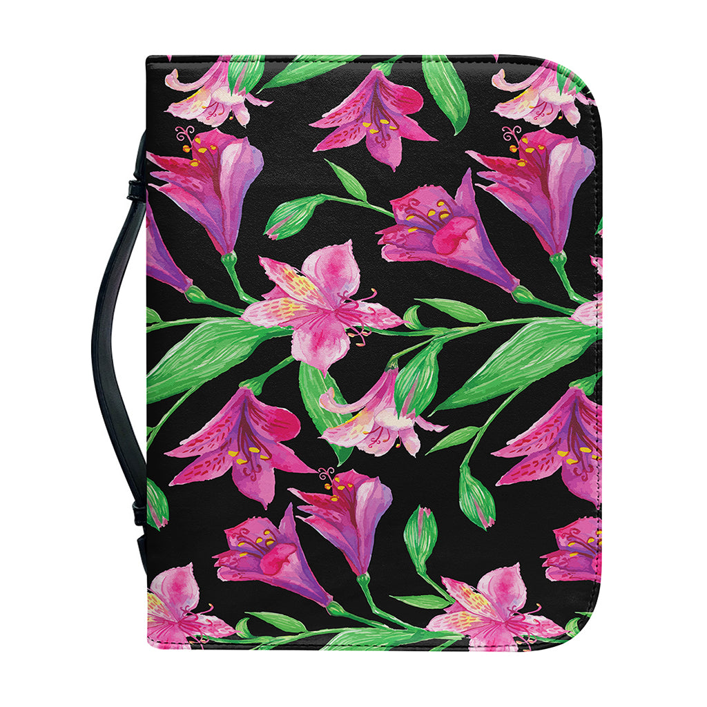 Purple Alstroemeria Pattern Print Leather Bible Cover