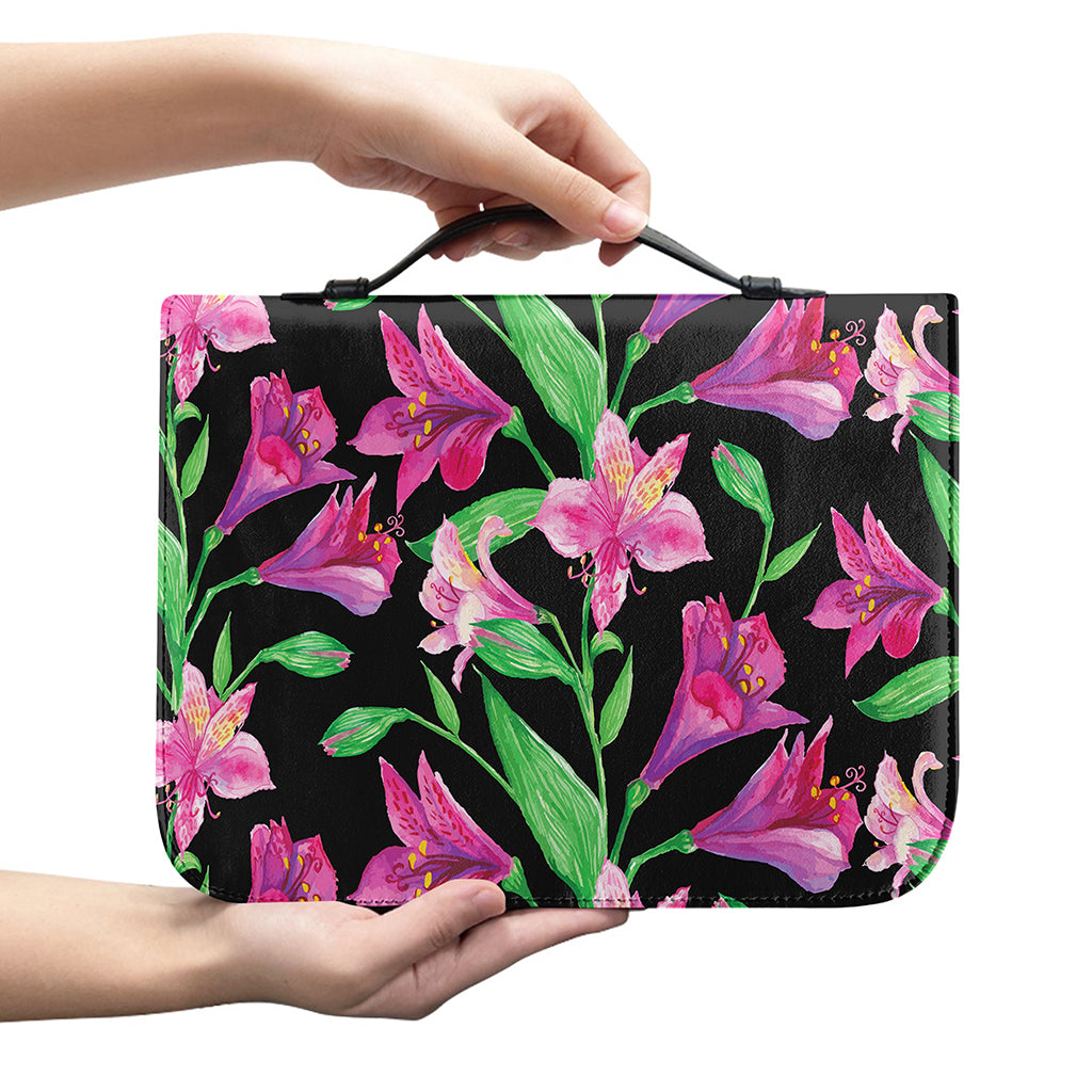 Purple Alstroemeria Pattern Print Leather Bible Cover