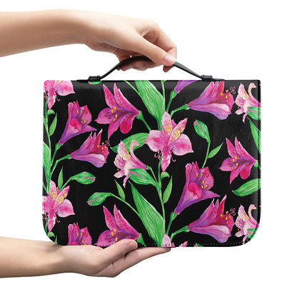 Purple Alstroemeria Pattern Print Leather Bible Cover