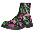 Purple Alstroemeria Pattern Print Lace-Up Boots