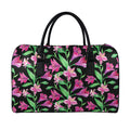 Purple Alstroemeria Pattern Print Leather Duffel Bag
