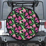 Purple Alstroemeria Pattern Print Leather Spare Tire Cover