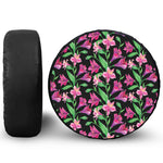 Purple Alstroemeria Pattern Print Leather Spare Tire Cover