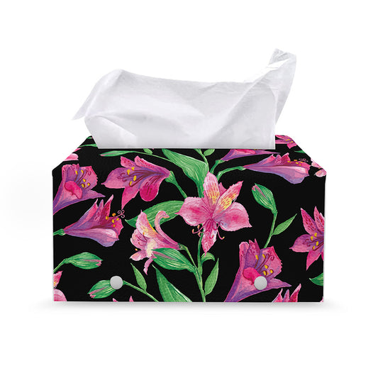 Purple Alstroemeria Pattern Print Leather Tissue Box Cover