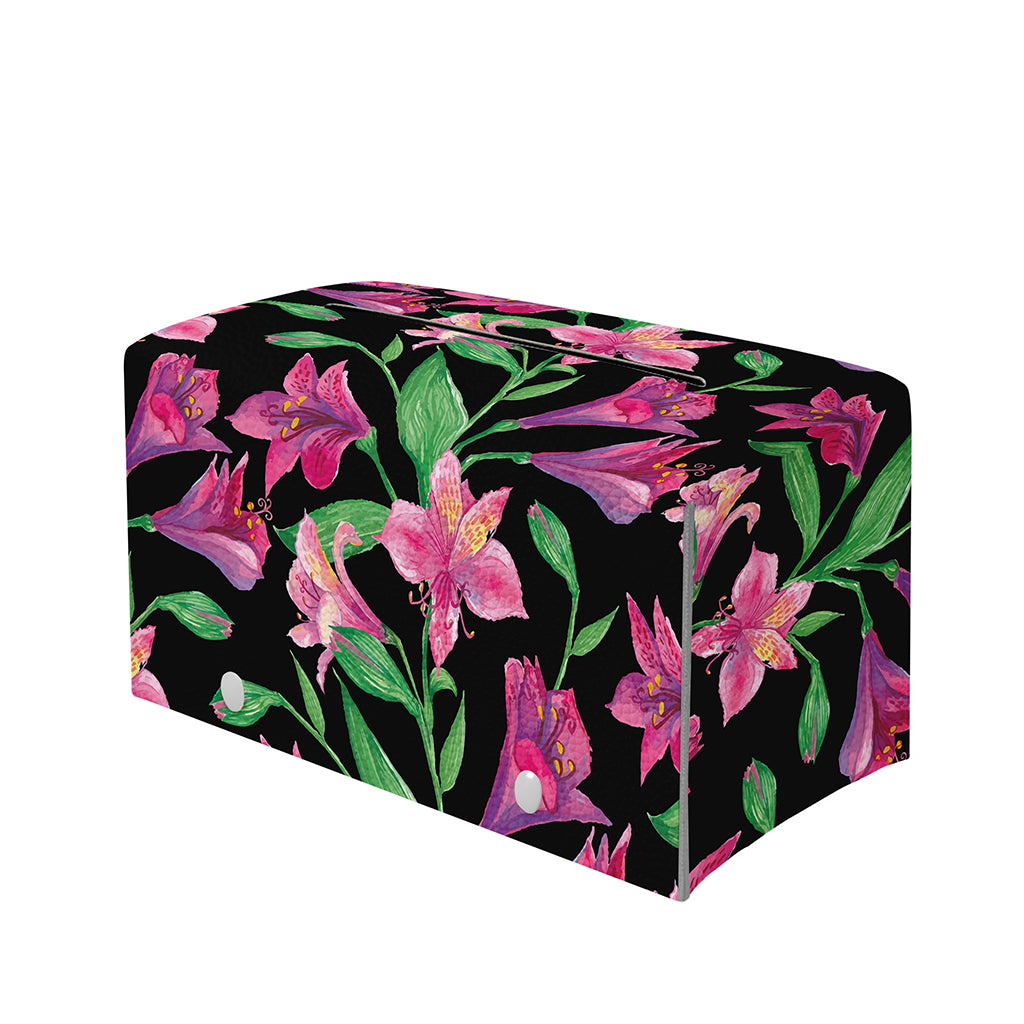 Purple Alstroemeria Pattern Print Leather Tissue Box Cover