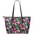 Purple Alstroemeria Pattern Print Leather Tote Bag With Zipper