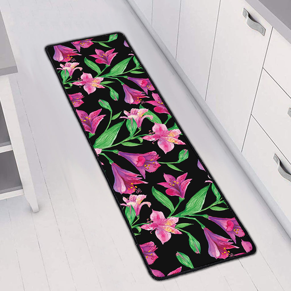 Purple Alstroemeria Pattern Print Long Kitchen Mat