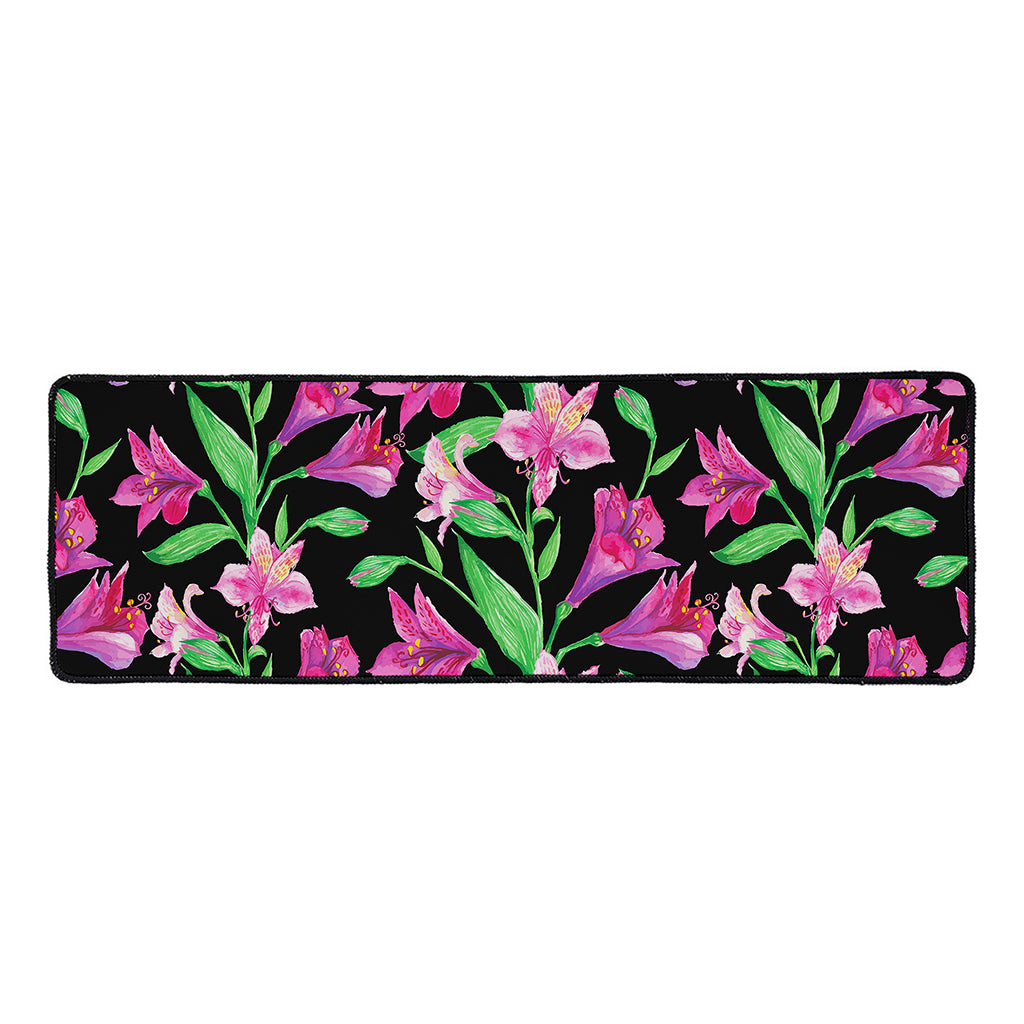 Purple Alstroemeria Pattern Print Long Kitchen Mat