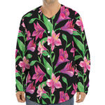 Purple Alstroemeria Pattern Print Long Sleeve Baseball Jersey