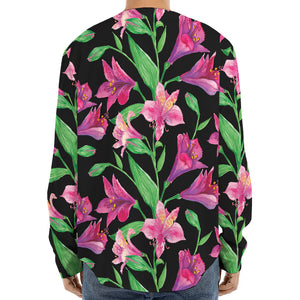 Purple Alstroemeria Pattern Print Long Sleeve Baseball Jersey