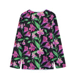 Purple Alstroemeria Pattern Print Long Sleeve Short Coat