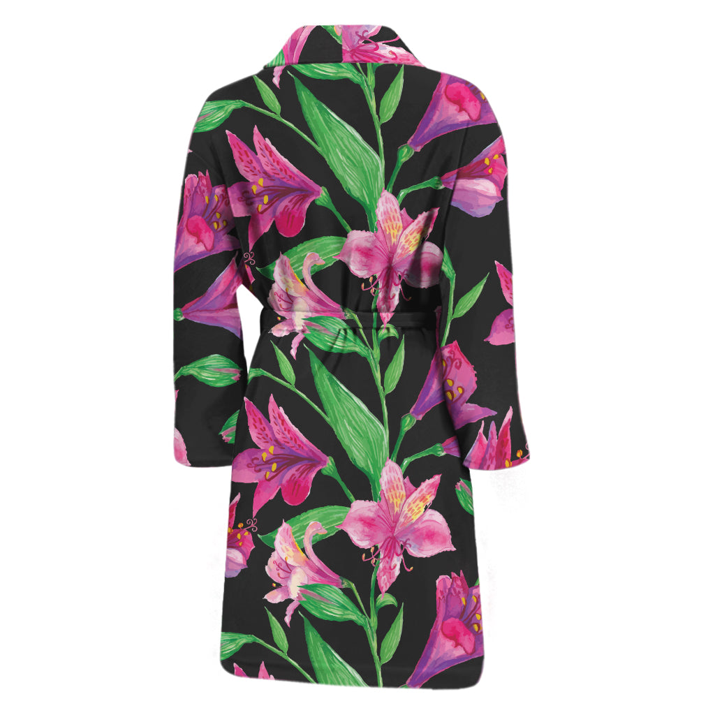 Purple Alstroemeria Pattern Print Men's Bathrobe