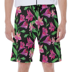 Purple Alstroemeria Pattern Print Men's Beach Shorts