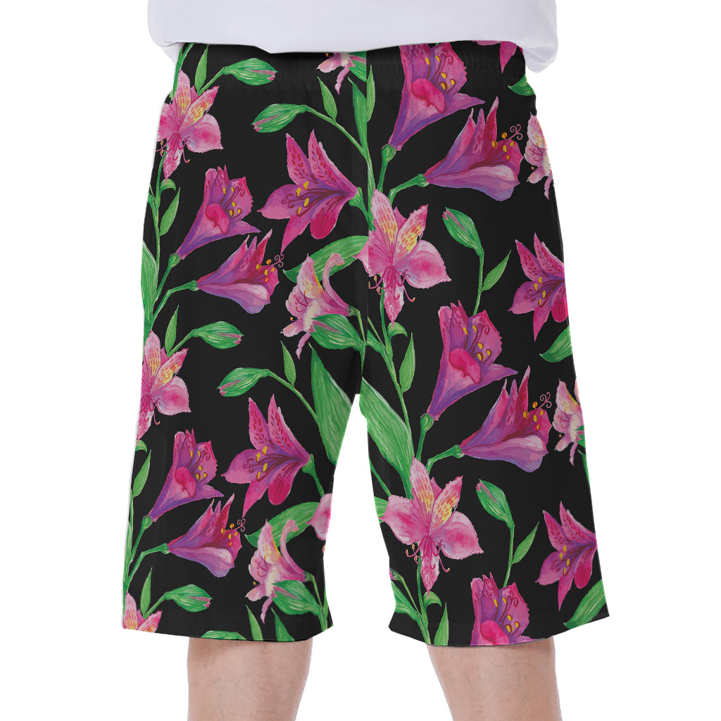 Purple Alstroemeria Pattern Print Men's Beach Shorts